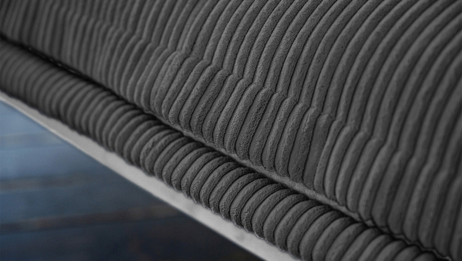 KAWOLA Sofa QUENYA Ecksofa Cord dunkelgrau / Velvet silber
