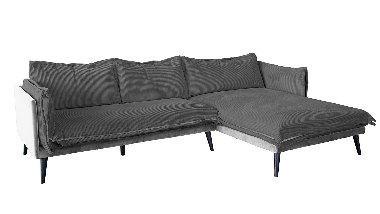 KAWOLA Sofa QUENYA Ecksofa Cord dunkelgrau / Velvet silber
