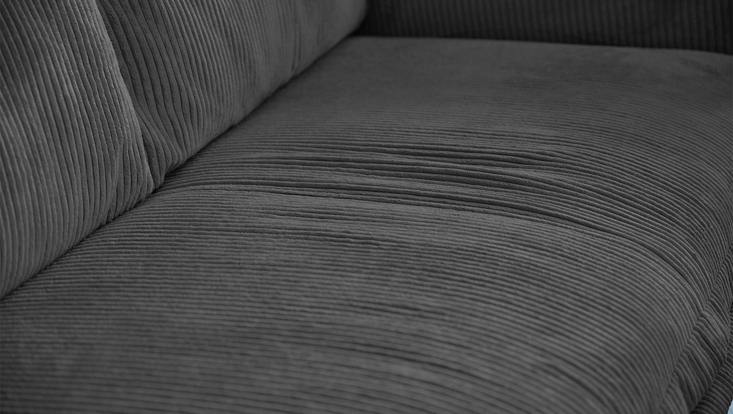 KAWOLA Sofa QUENYA Ecksofa Cord dunkelgrau / Velvet silber