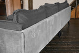 KAWOLA Sofa QUENYA Ecksofa Cord dunkelgrau / Velvet silber