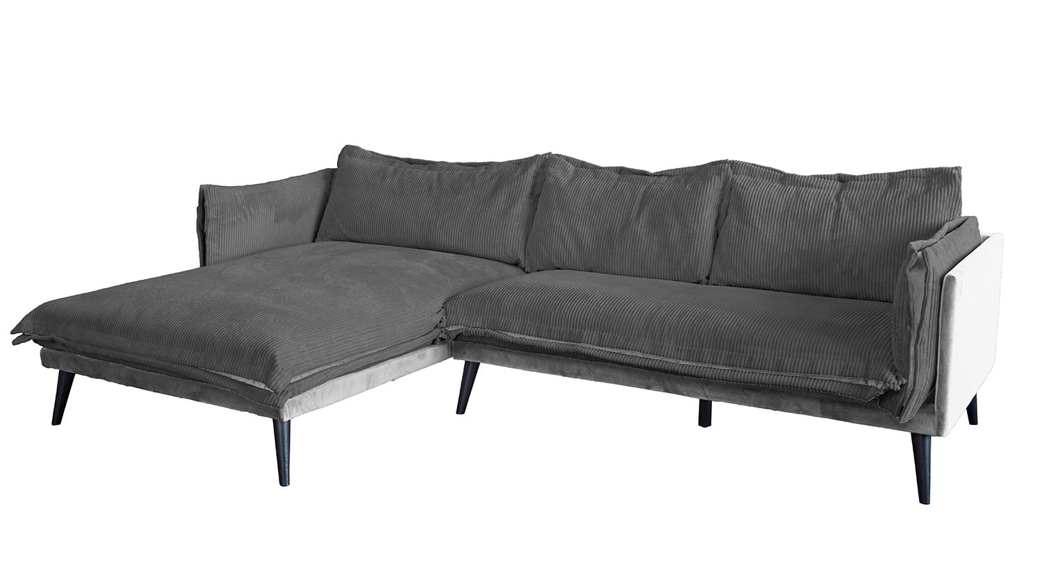 KAWOLA Sofa QUENYA Ecksofa Cord dunkelgrau / Velvet silber