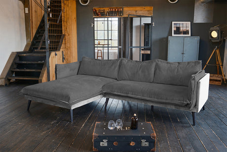 KAWOLA Sofa QUENYA Ecksofa Cord dunkelgrau / Velvet silber, Ganz links