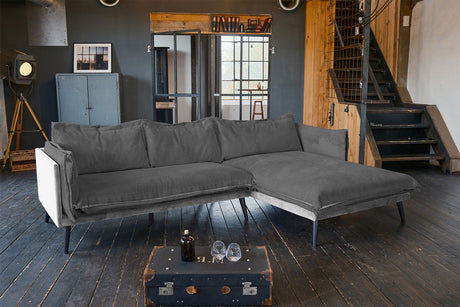 KAWOLA Sofa QUENYA Ecksofa Cord dunkelgrau / Velvet silber, Ganz rechts
