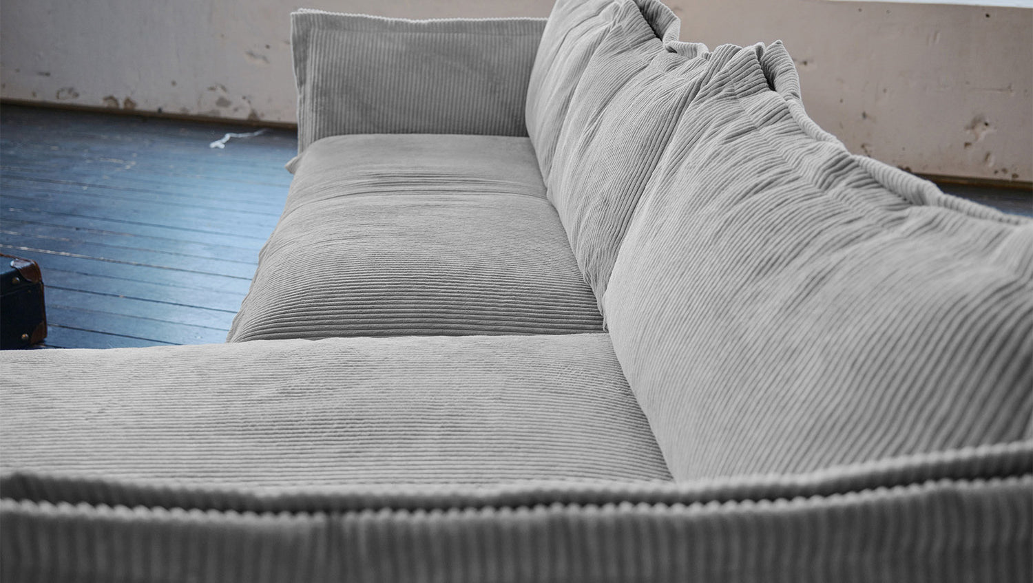 KAWOLA Sofa QUENYA Ecksofa Cord hellgrau / Velvet anthrazit