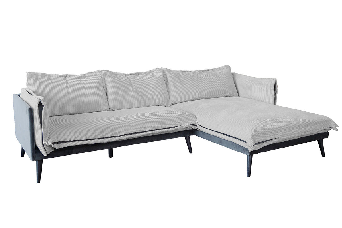 KAWOLA Sofa QUENYA Ecksofa Cord hellgrau / Velvet anthrazit