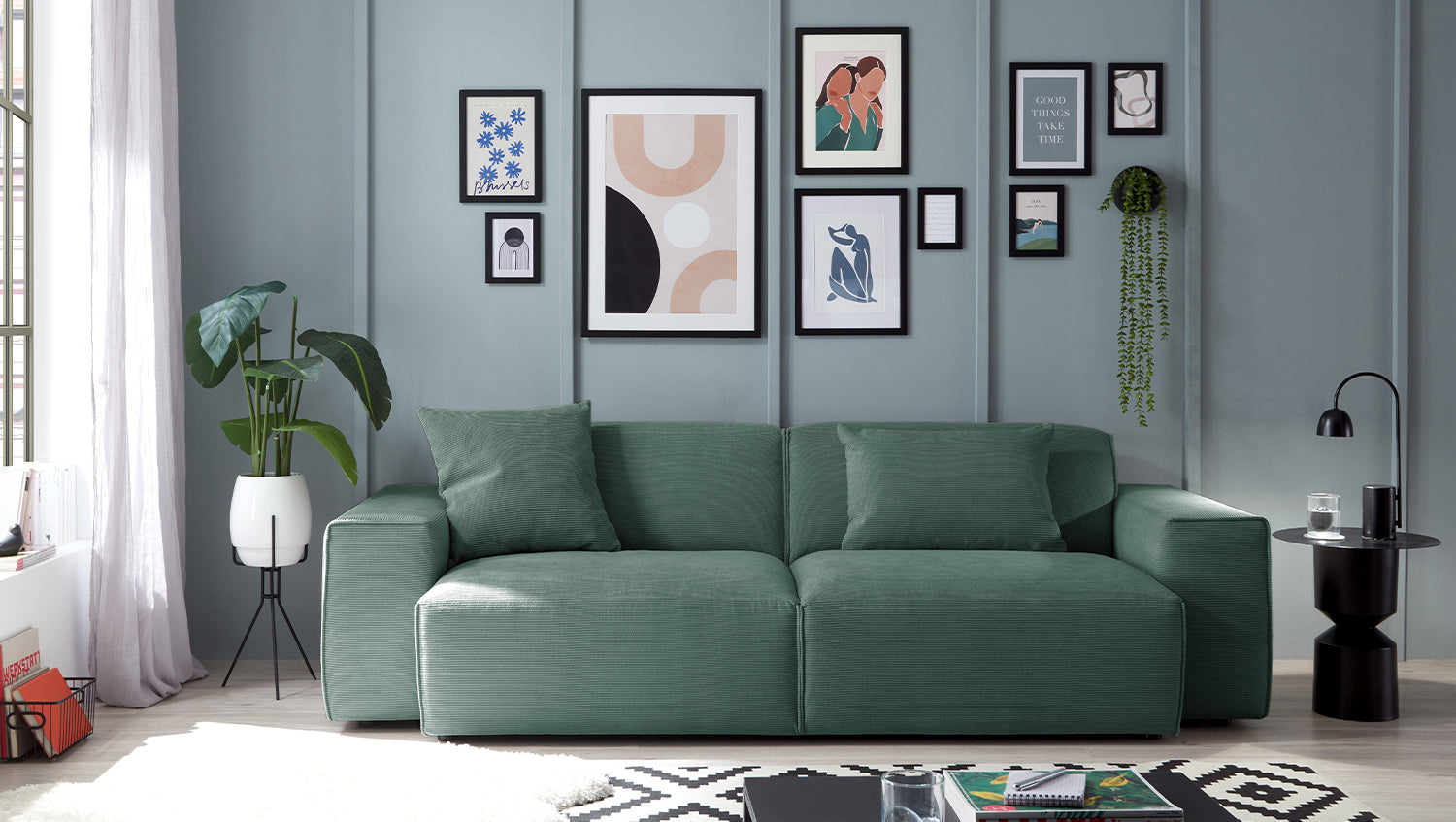KAWOLA Sofa RANI 3-Sitzer Feincord grün
