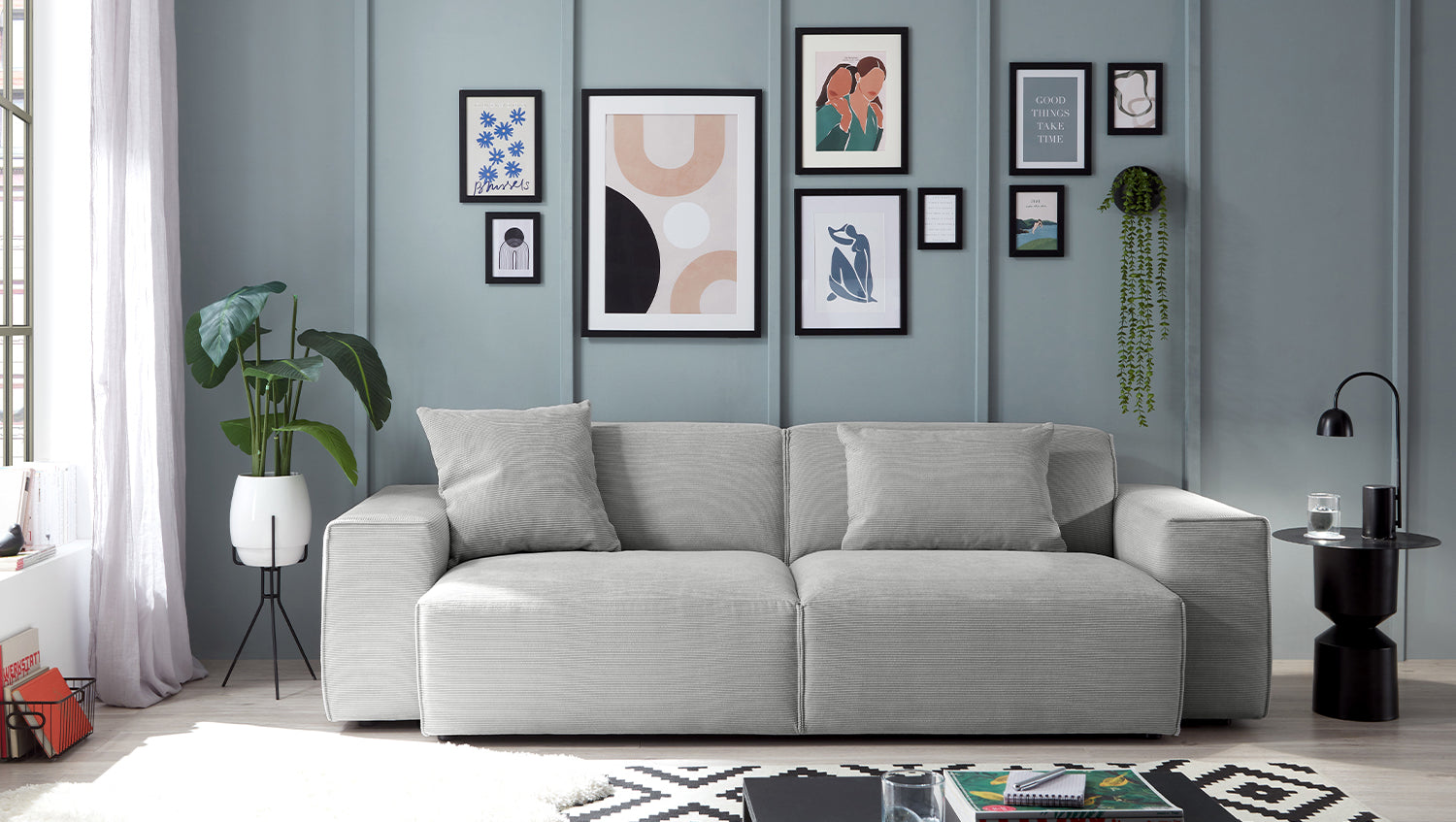 KAWOLA Sofa RANI 3-Sitzer Feincord silber