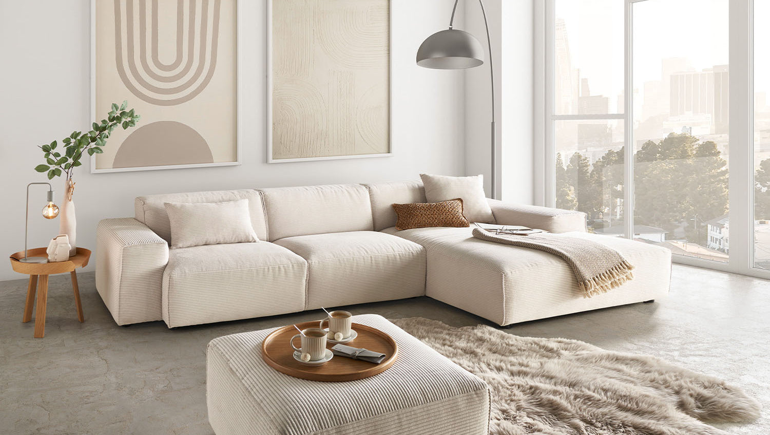KAWOLA Sofa RANI Ecksofa Cord cremeweiß, Rechts