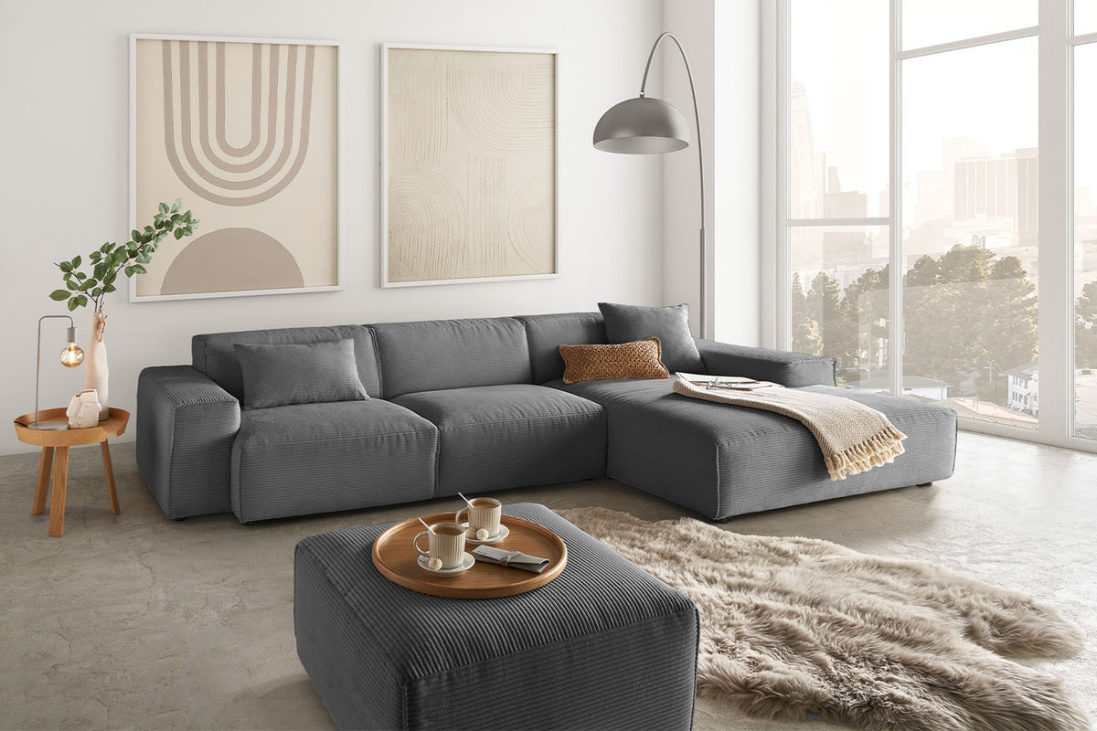 KAWOLA Sofa RANI Ecksofa Cord grau, Rechts