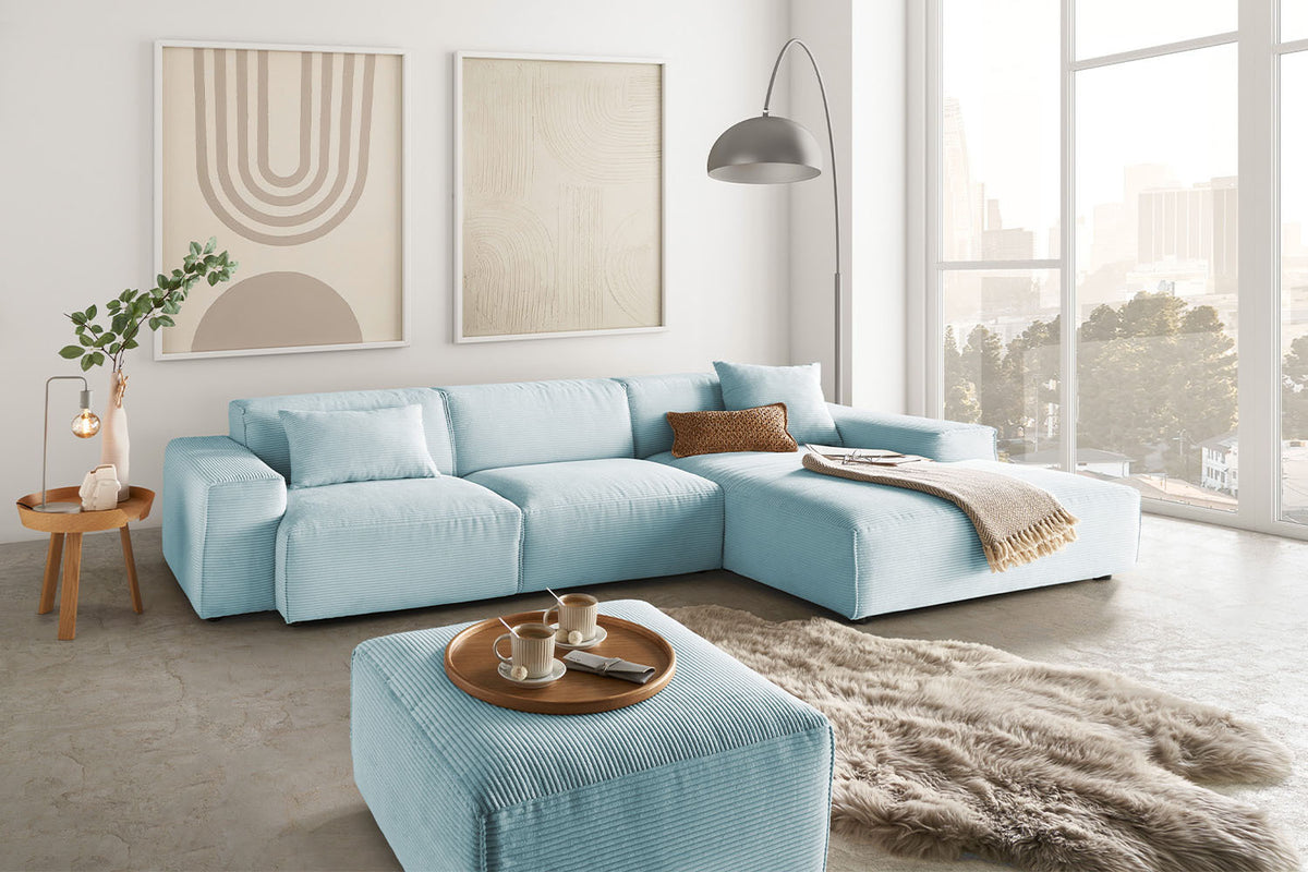 KAWOLA Sofa RANI Ecksofa Cord hellblau, Rechts
