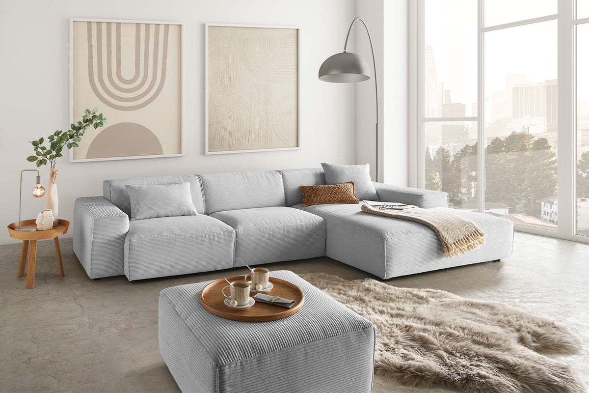KAWOLA Sofa RANI Ecksofa Cord hellgrau, Rechts