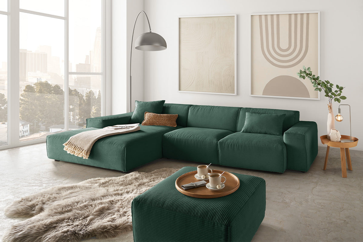 KAWOLA Sofa RANI Ecksofa Cord smaragd, Links