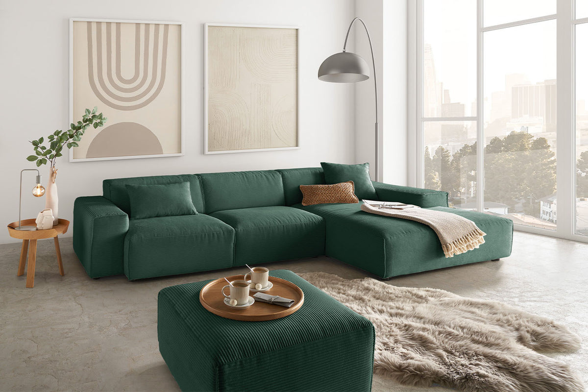 KAWOLA Sofa RANI Ecksofa Cord smaragd, Rechts