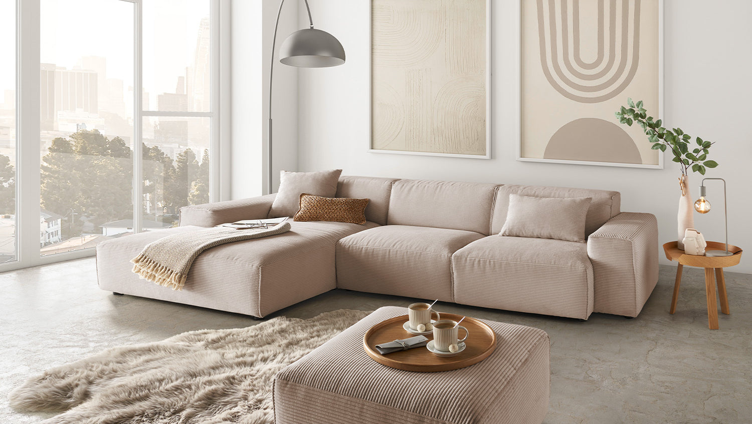 KAWOLA Sofa RANI Ecksofa Cord taupe, Links