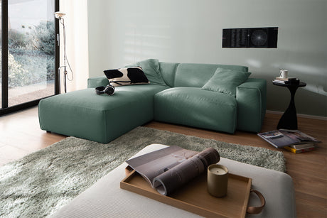 KAWOLA Sofa RANI Ecksofa Feincord grün, Links