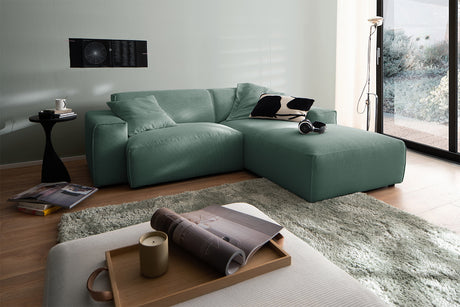 KAWOLA Sofa RANI Ecksofa Feincord grün, Rechts