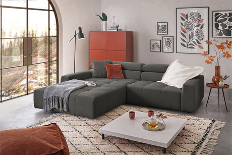 KAWOLA Sofa RENO Ecksofa Feincord anthrazit, Links, Ohne Komfortfunktion
