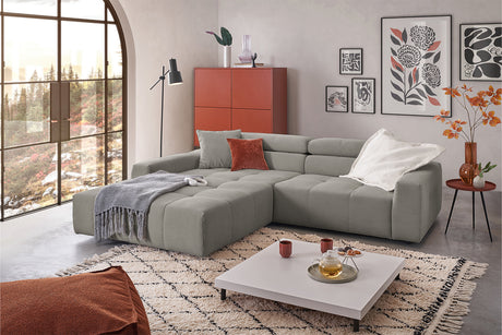 KAWOLA Sofa RENO Ecksofa Feincord grau, Links, Relaxfunktion