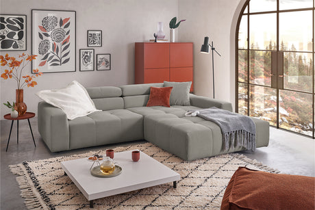 KAWOLA Sofa RENO Ecksofa Feincord grau, Rechts, Ohne Komfortfunktion
