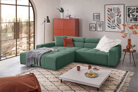 KAWOLA Sofa RENO Ecksofa Feincord grün, Links, Relaxfunktion