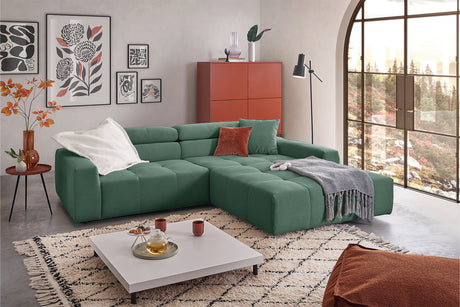 KAWOLA Sofa RENO Ecksofa Feincord grün, Rechts, Relaxfunktion