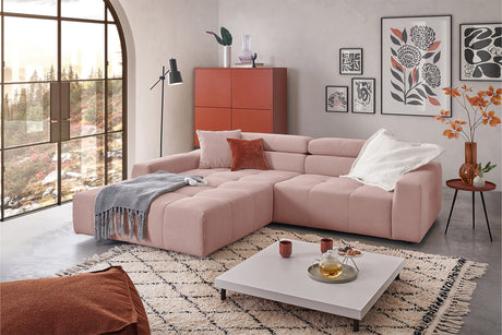 KAWOLA Sofa RENO Ecksofa Feincord rosa, Links, Relaxfunktion