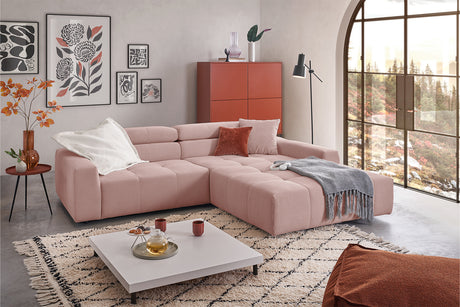 KAWOLA Sofa RENO Ecksofa Feincord rosa, Rechts, Relaxfunktion