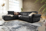 KAWOLA Sofa RISO Ecksofa mit motorischer Sitztiefenverstellung Leder schwarz, Links