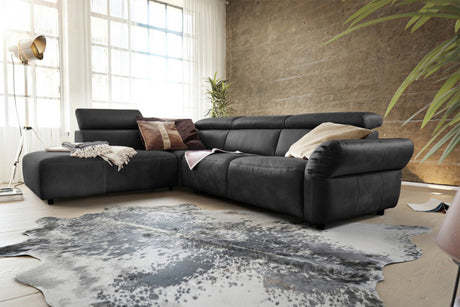 KAWOLA Sofa RISO Ecksofa mit motorischer Sitztiefenverstellung Leder schwarz, Links