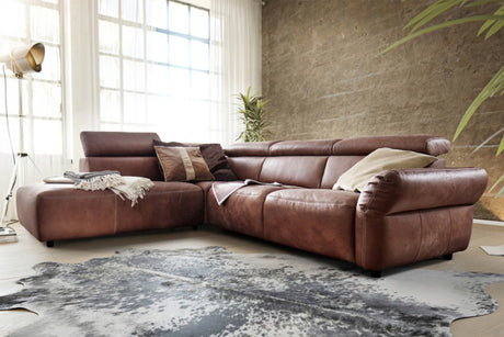 KAWOLA Sofa RISO Ecksofa mit motorischer Sitztiefenverstellung Leder braun, Links