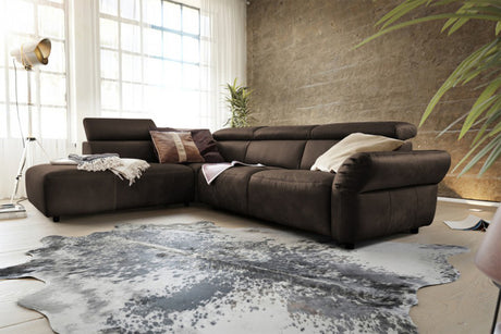 KAWOLA Sofa RISO Ecksofa mit motorischer Sitztiefenverstellung Leder anthrazit, Links