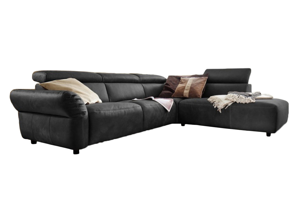 KAWOLA Sofa RISO Ecksofa mit motorischer Sitztiefenverstellung Leder schwarz