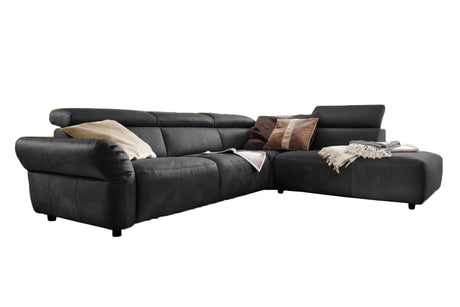 KAWOLA Sofa RISO Ecksofa mit motorischer Sitztiefenverstellung Leder schwarz