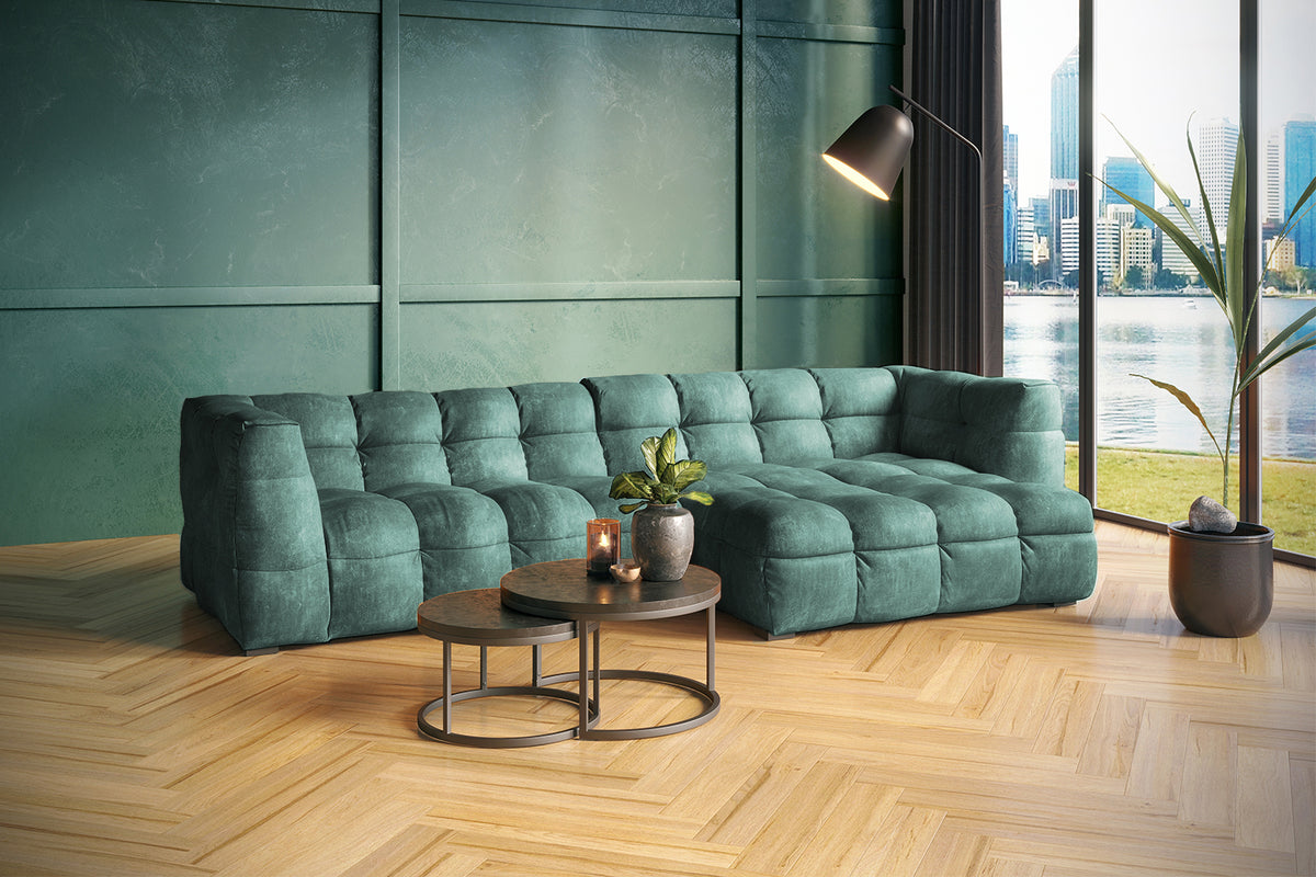 KAWOLA Sofa ROSARIO Ecksofa Velvet petrol, Rechts