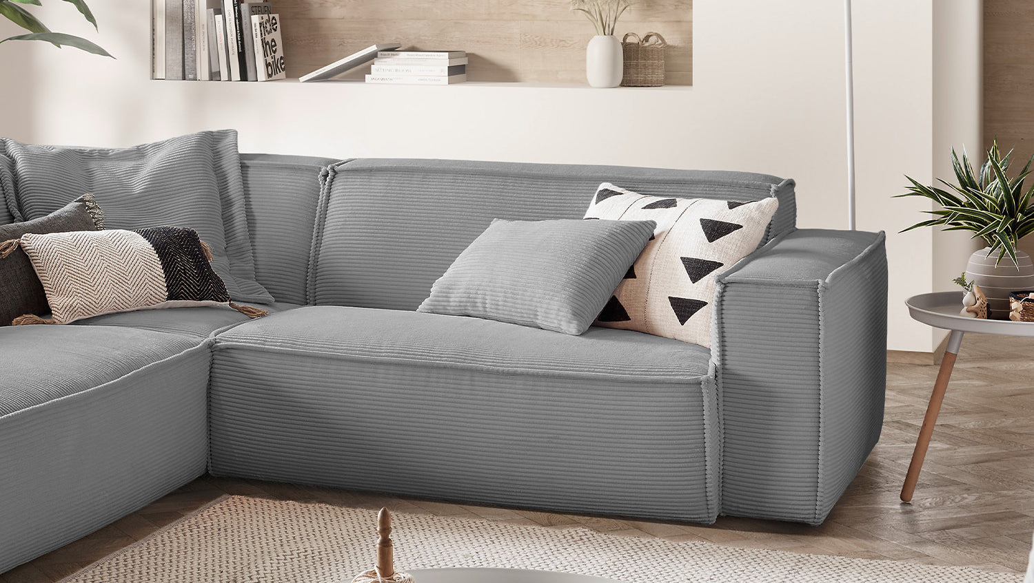 KAWOLA Sofa SAMU Ecksofa Cord grau