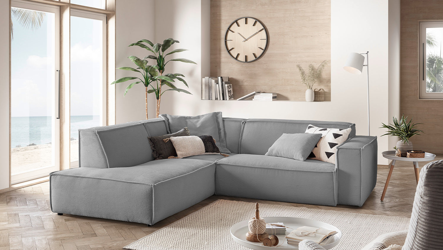 KAWOLA Sofa SAMU Ecksofa Cord grau, Links