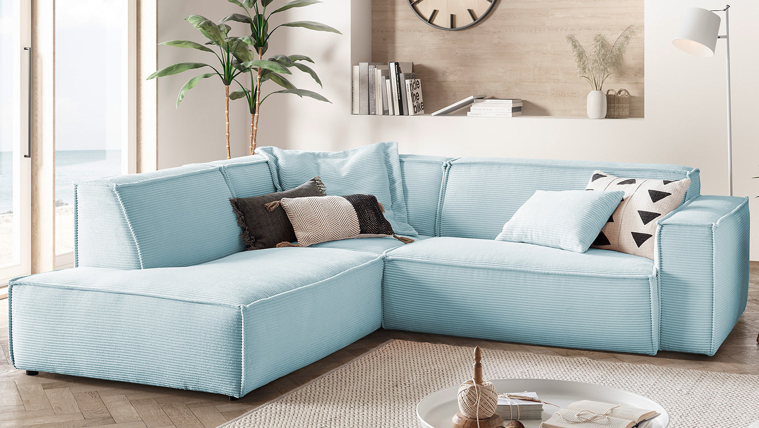 KAWOLA Sofa SAMU Ecksofa Cord hellblau
