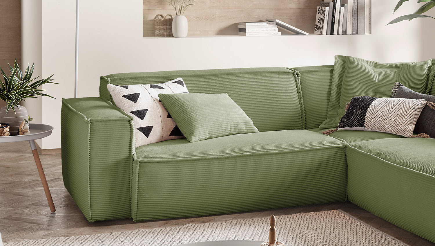 KAWOLA Sofa SAMU Ecksofa Cord olivgrün