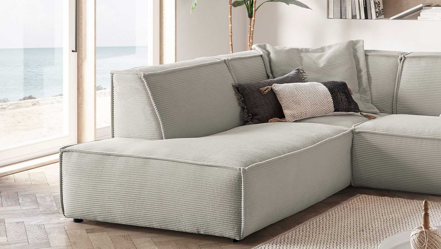 KAWOLA Sofa SAMU Ecksofa Cord steingrau