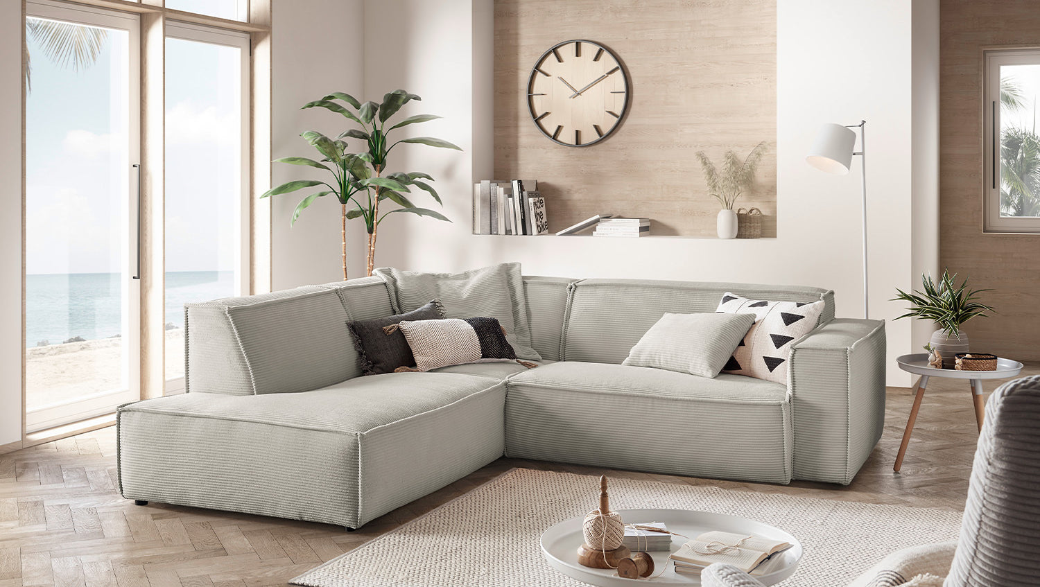 KAWOLA Sofa SAMU Ecksofa Cord steingrau, Links