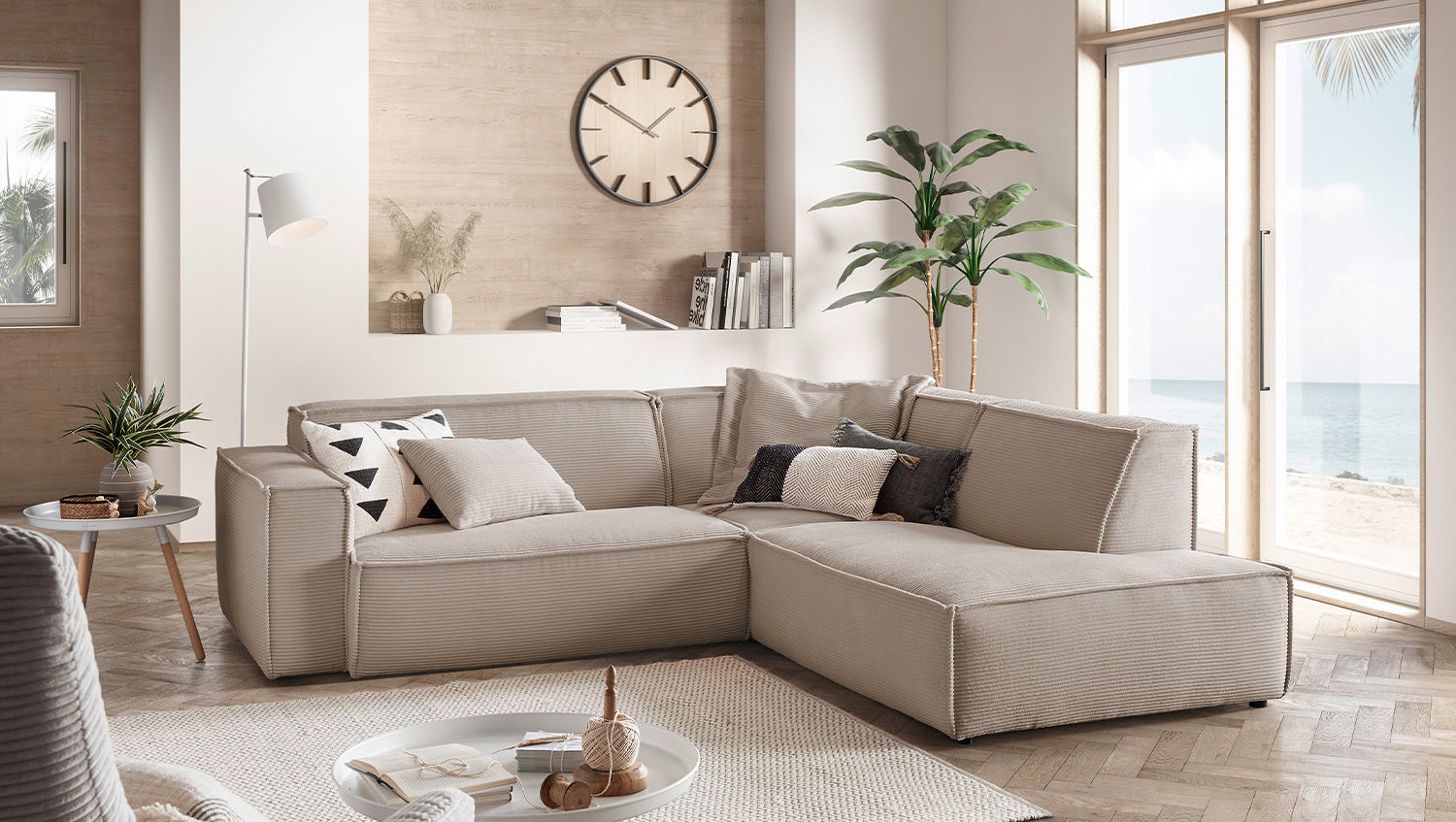 KAWOLA Sofa SAMU Ecksofa Cord taupe, Rechts
