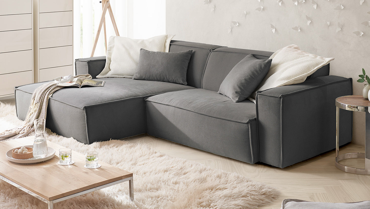 KAWOLA Sofa SAMU Ecksofa Feincord anthrazit