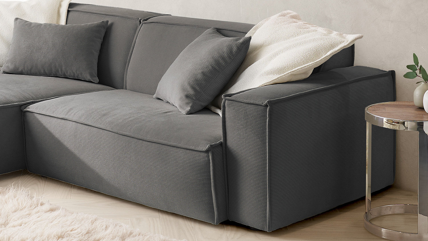 KAWOLA Sofa SAMU Ecksofa Feincord anthrazit