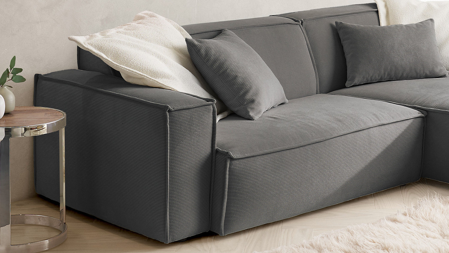 KAWOLA Sofa SAMU Ecksofa Feincord anthrazit