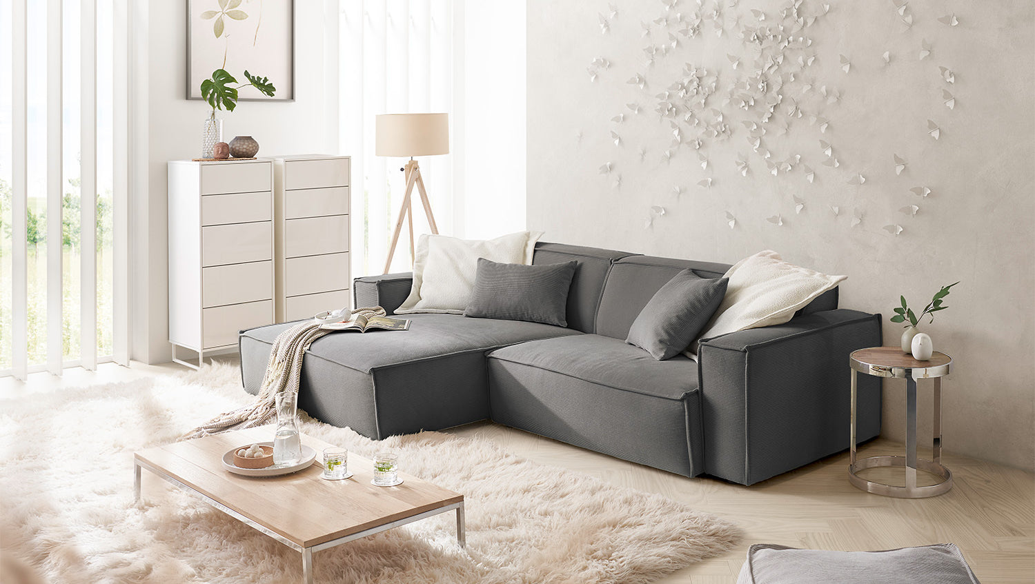 KAWOLA Sofa SAMU Ecksofa Feincord anthrazit, Links