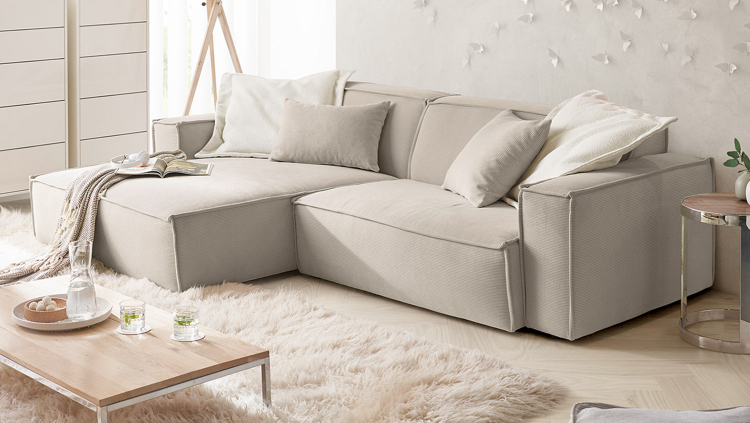 KAWOLA Sofa SAMU Ecksofa Feincord beige