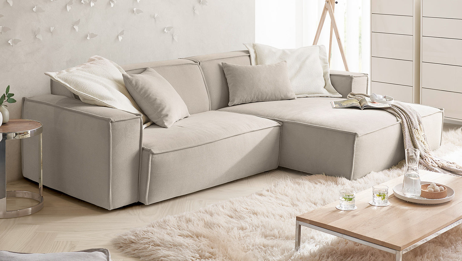 KAWOLA Sofa SAMU Ecksofa Feincord beige