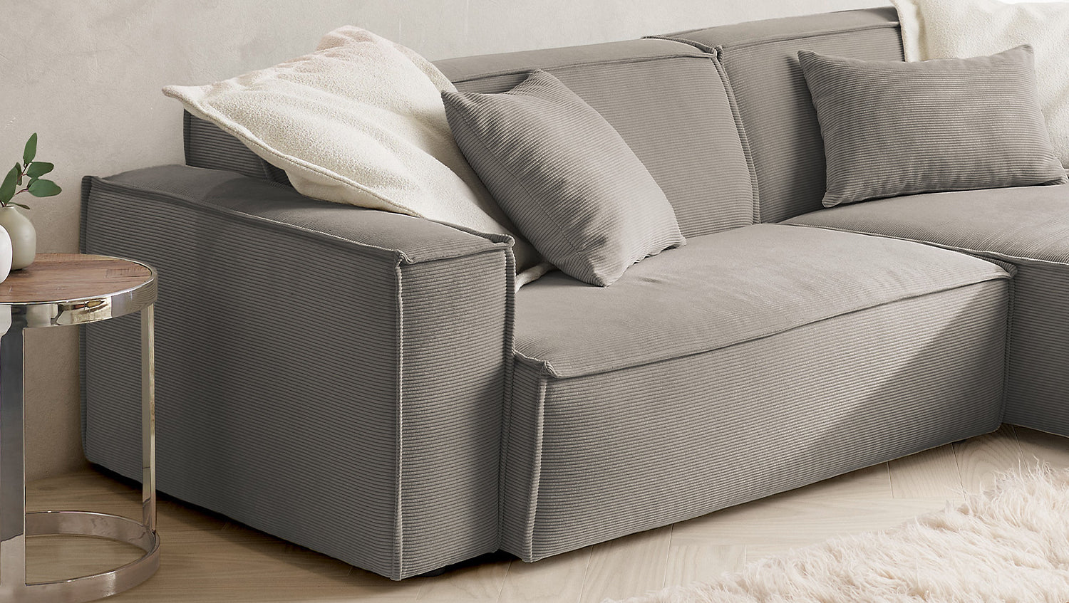 KAWOLA Sofa SAMU Ecksofa Feincord grau