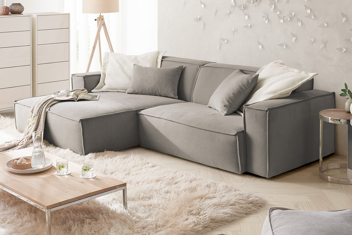 KAWOLA Sofa SAMU Ecksofa Feincord grau