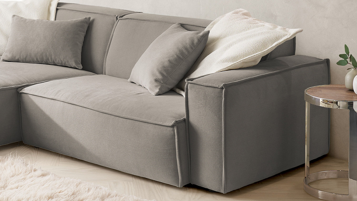 KAWOLA Sofa SAMU Ecksofa Feincord grau